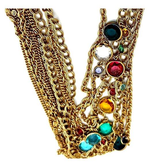 Maximalist J Crew Preppy Layered Gold Plated Necklace Chic Colorful Dot Beads - Picture 2 of 4